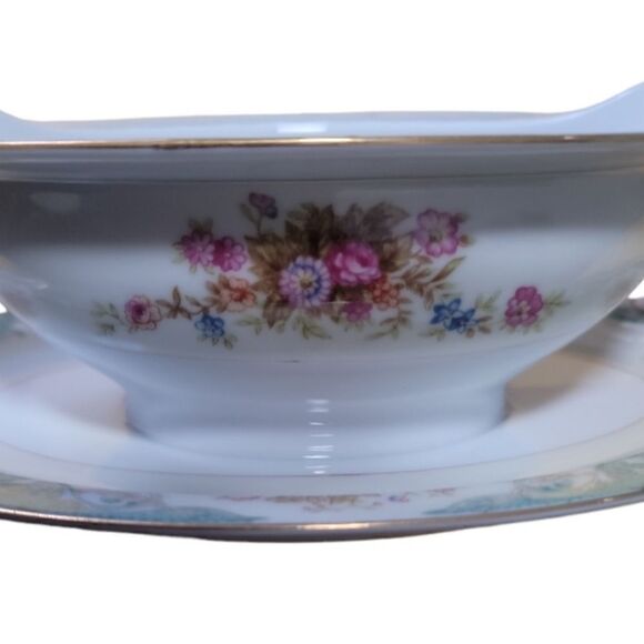 Vintage Jyoto China Gravy Boat with Attached Underplate - Picture 3 of 4